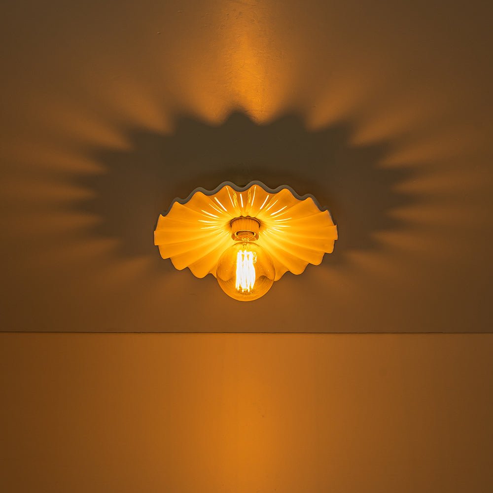 Keramische Deckenleuchte Messing Creme 30cm Semi Flush Mount Esszimmer Schlafzimmer Retro Mid-Century Gefaltet Badezimmer Eingang Wohnzimmer | Restfield