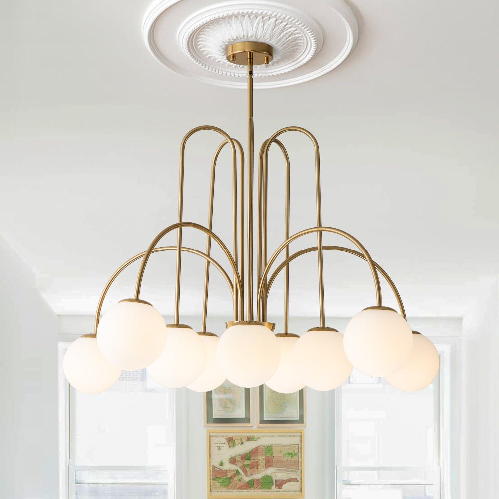 Glazen Bollen Hanglamp 10 Lichts Zwart Messing 98cm Opaal Frosted E26 Woonkamer Eetkamer Slaapkamer Entree Sputnik Chandelier Dimbaar | Restfield