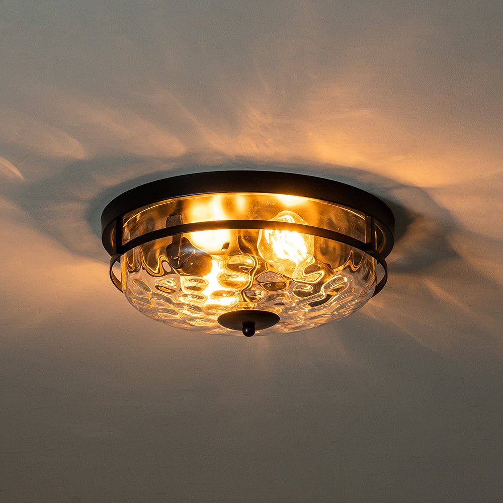 Glas-Deckenleuchte Rund Schwarz Gold Gehämmerter Glas 33cm Wohnzimmer Schlafzimmer Flush Mount Farmhouse Eingang Esszimmer Badezimmer | Restfield
