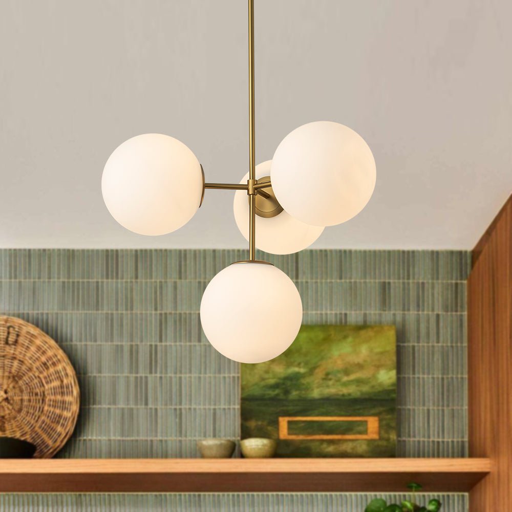 Sputnik Plafondlamp 4 Lichts Messing Zwart Melkglas 62cm E26 Woonkamer Eetkamer Slaapkamer Entree Mid-Century Bubble Pendel Dimbaar | Restfield
