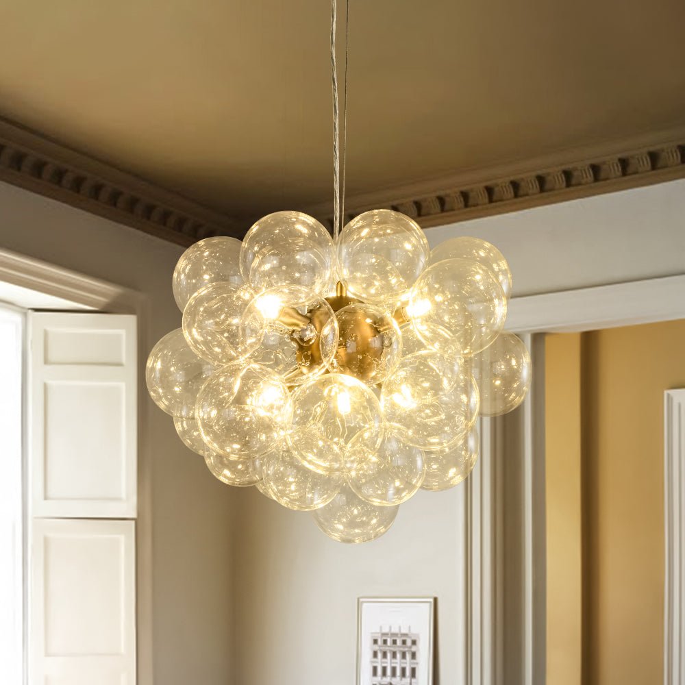 Glaskugel Hängeleuchte Cluster Messing 50cm 6 Lichter G9 Transparent Wohnzimmer Esszimmer Schlafzimmer Eingangsbereich Bubble Chandelier Dimmbar Kücheninsel | Restfield