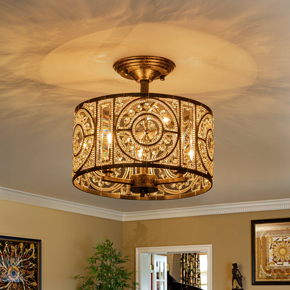 Kristallen Plafondlamp Zwart Goud 30cm 3 Lichts Vintage Drum E12 Woonkamer Eetkamer Slaapkamer Entree Badkamer Marokkaans Luxe | Restfield