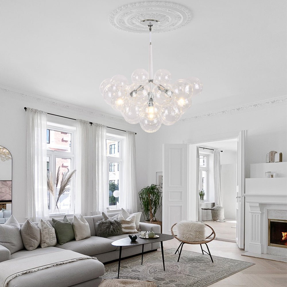Glaskugeln Hängeleuchte Cluster Chrom Weiß Schwarz 63cm 6-flammig LED G125 Wohnzimmer Esszimmer Schlafzimmer Eingangsbereich Bubble Kronleuchter Verstellbar | Restfield